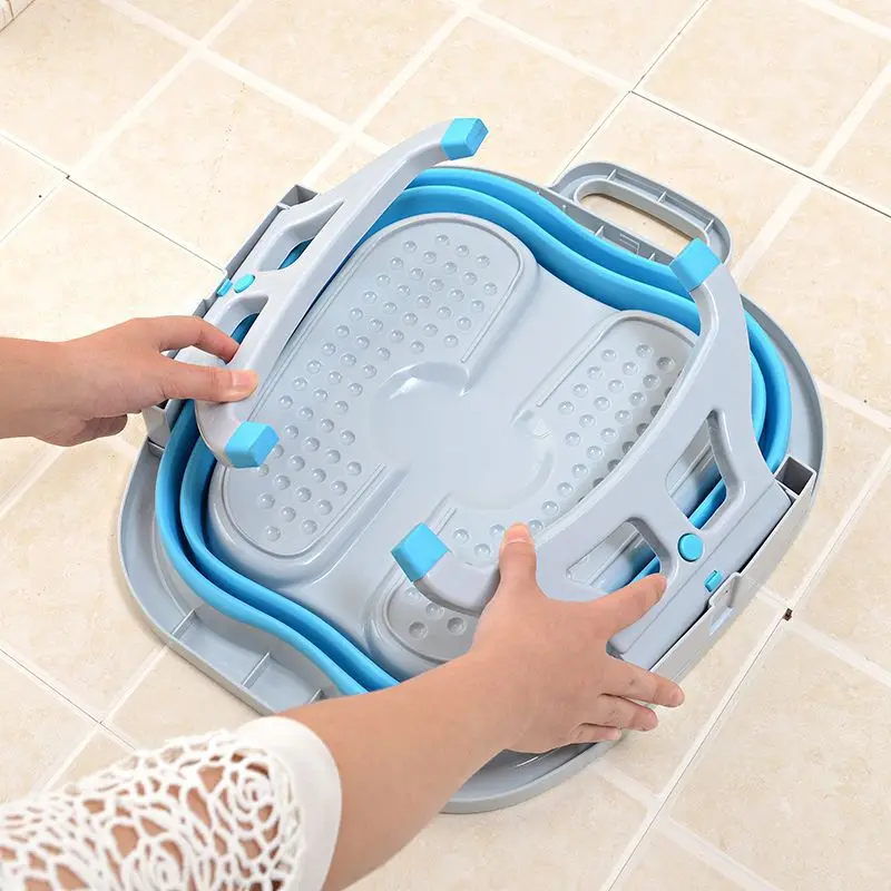 Foldable foot-bucket household foot bath bucket bottom massage high wash folding basin large plastic | Дом и сад