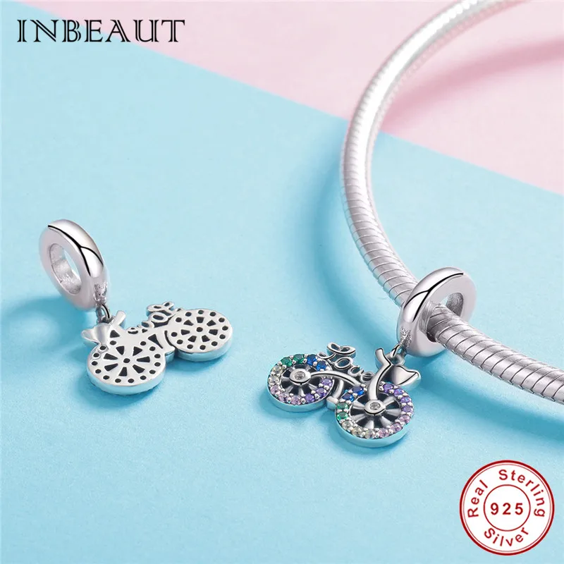 INBEAUT 100% 925 пробы серебристые зеленые белые фиолетовые фианиты Love велосипедные