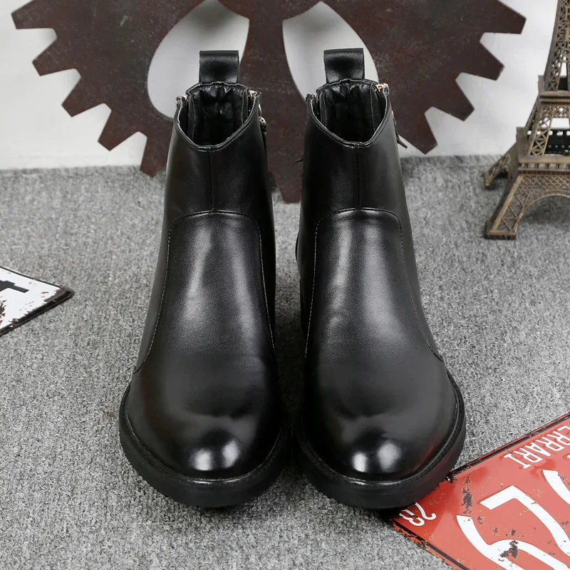 

Genuine Leather Cowhide Winter Boots Men High Top Chelsea Boots British Fashion Style Black Leather Boots Zipper