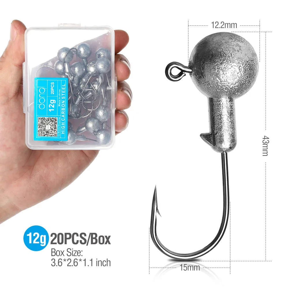 20pcs 12g DONQL 20 шт./компл. свинцовая головка рыболовный крючок для Мягкая приманка в виде червей кривошипный джиг рыболовный крючок 1 г-20 г колючая Одиночная карп рыболовные крючки Снасть - Цвет: 20pcs 12g
