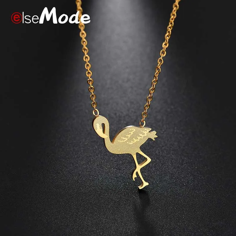 ELSEMODE простое ожерелье под золото колье из нержавеющей стали с красным журавлем