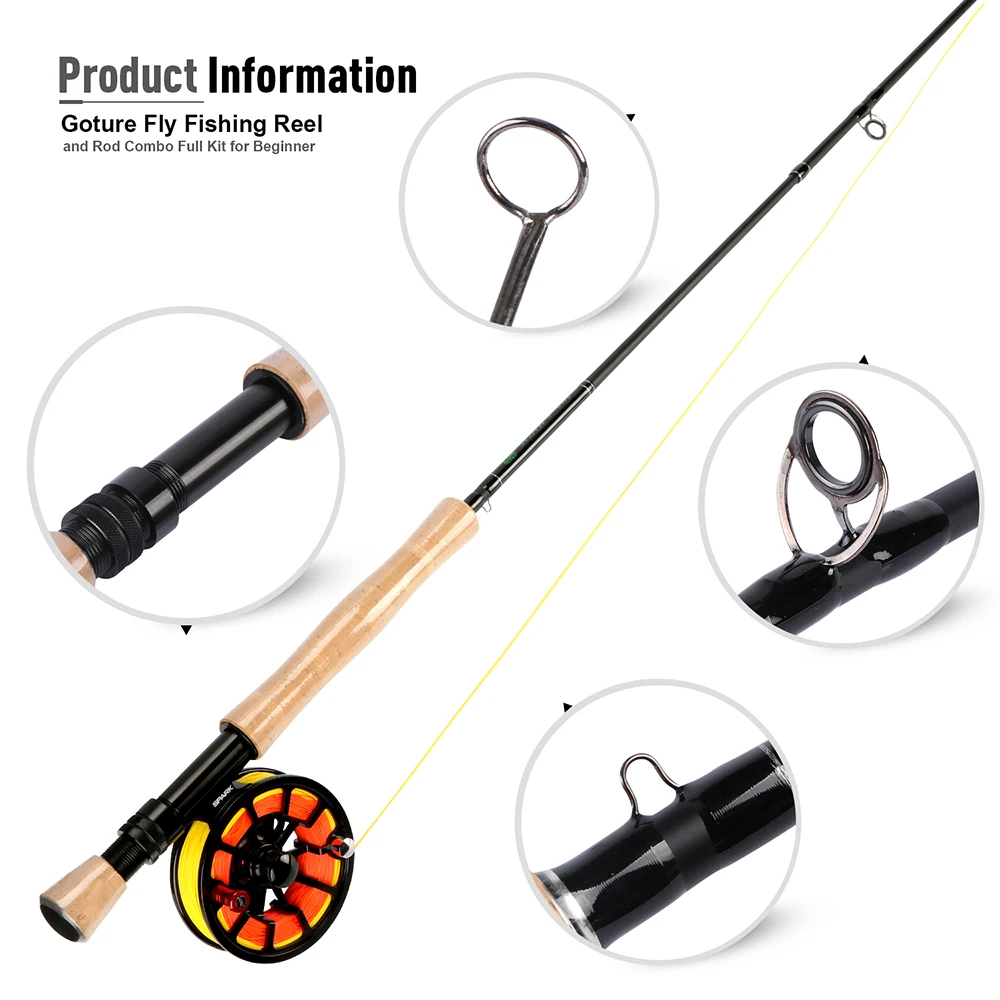 Удочка и Катушка Goture Fly Combo Set 5/6 7/8 100 футов Вес вперед основная леска/леска Leader Line +