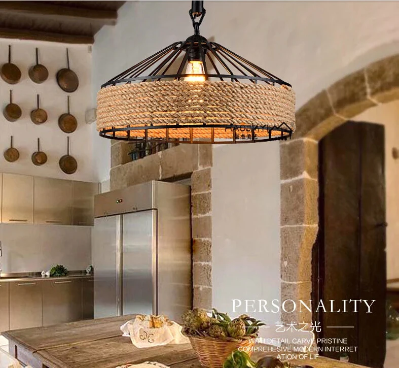 Скандинавский винтажный промышленный подвесной светильник из пеньковой веревки