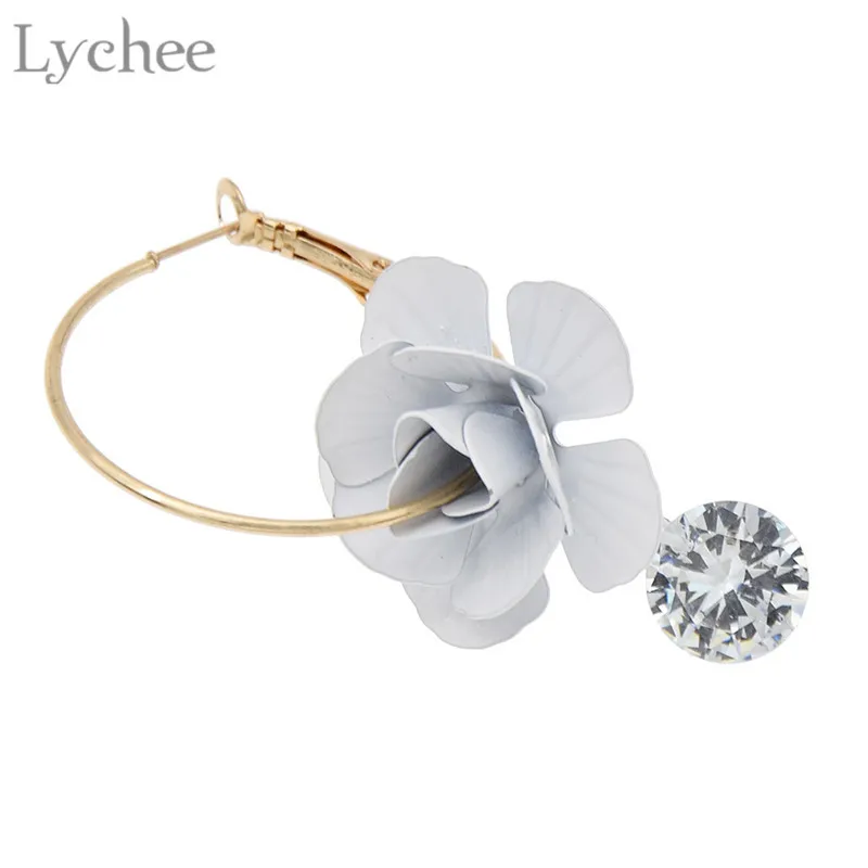 Lychee 3D цветочный кулон стразы серьги золотой цвет металлический кристалл для