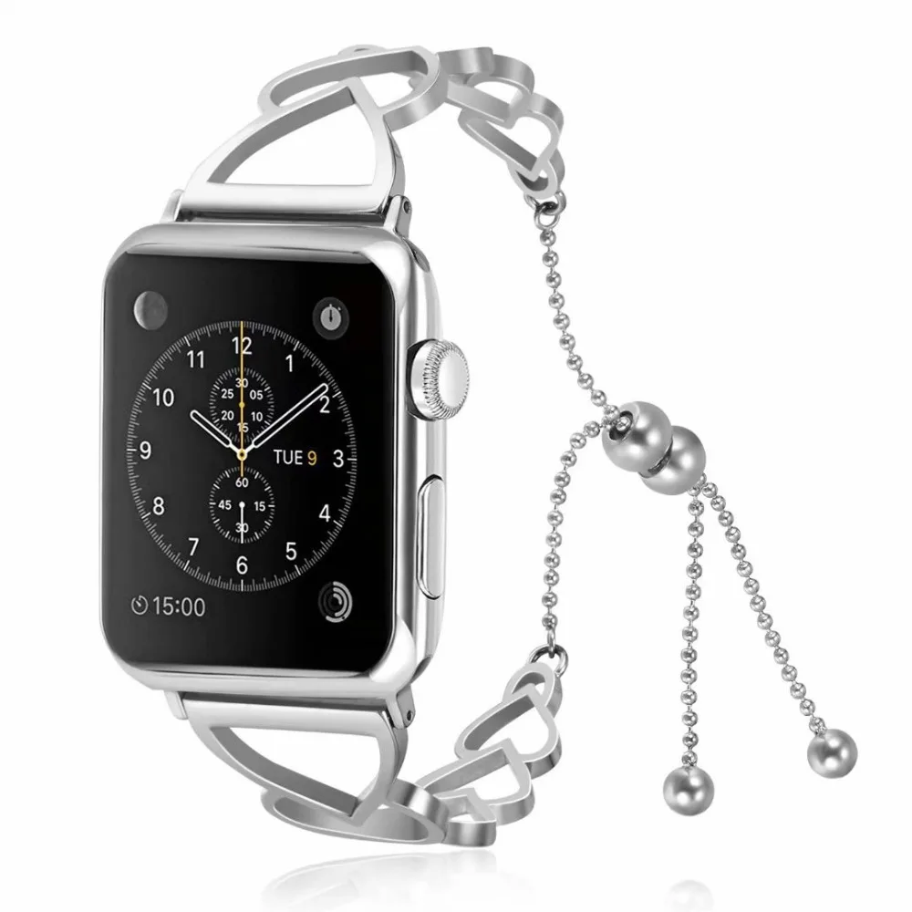 Ремешок в форме сердца для iWatch 4 3 2 1 женский браслет Apple Watch металлический из