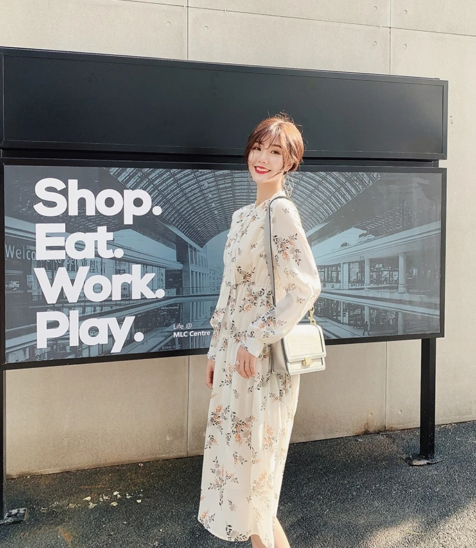 Платье пачка GRUIICEEN белое шифоновое летнее Пляжное с длинным рукавом и цветочным