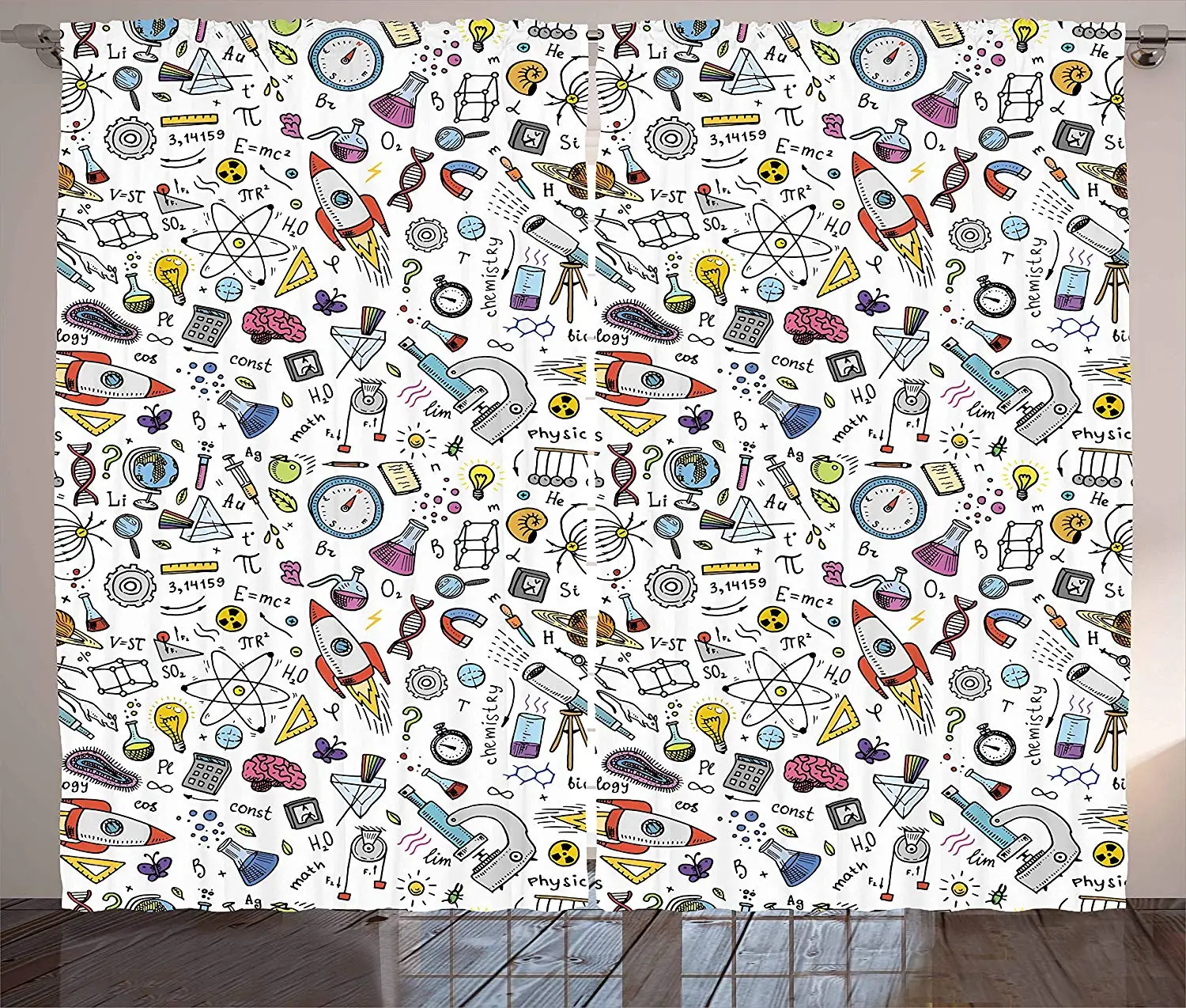 Образовательные оконные занавески Science School Pattern с формулами лабораторные