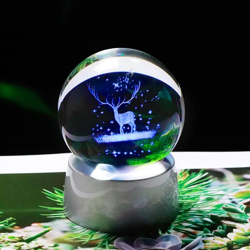 Wapiti ball and base 3D с украшением в виде кристаллов Wapiti мяч Стекло оленей земного шара с заряжаемый светодиодный база домашний декор Сфера орнамент Новогодний елочный шар - Цвет: Wapiti ball and base