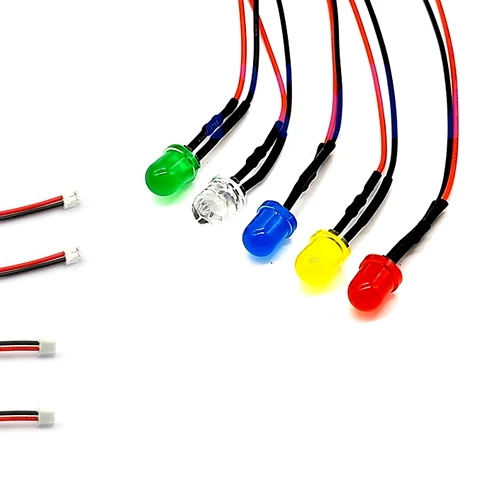 

100Pcs 3V 5V 6V 9V 12V 24V 36V 48V 110V 220V Diffused 8mm LED With 20cm Wire And ZH1.5 Plug, Light=White Red Blue Green Yellow