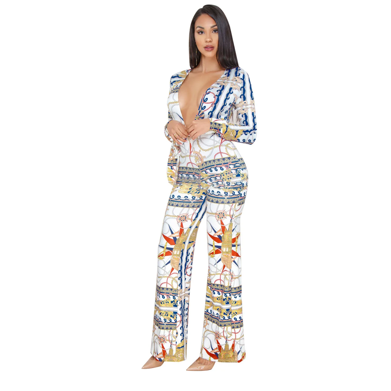 Повседневные Комбинезоны с цветочным принтом комбинезон широкими штанинами и V