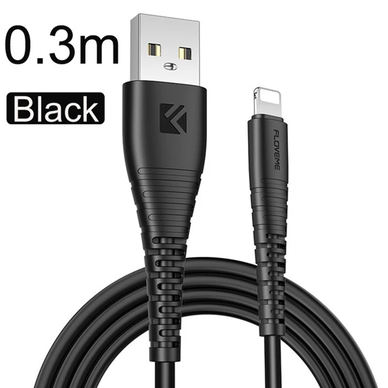 Black 0.3M FLOVEME высокопрочный usb-кабель для iPhone, IOS, Android, шнур для быстрой зарядки и передачи данных, USB-C кабели, USB type-C, Micro usb, зарядное устройство для телефона - Цвет: Black 0.3M