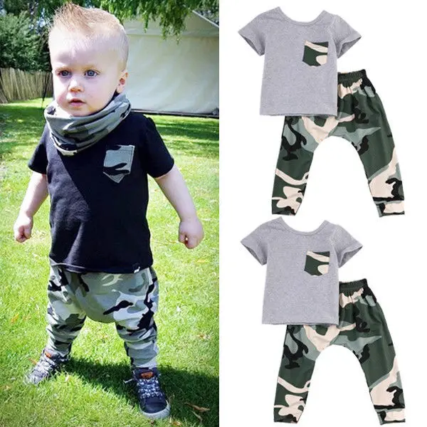 Baby Boys Girls Clothing Sets Toddler Outfits Top Short Sleeve T-shirt Pants Army Green Casual Clothes Newborn 0-3Y | Детская одежда и