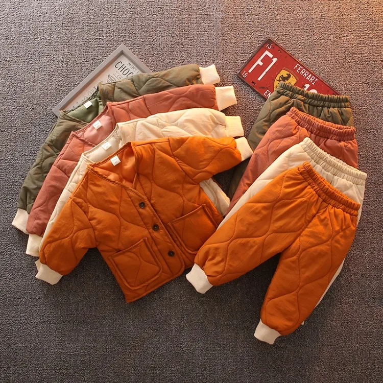 2019 Winter New Arrival korean style cotton clothing sets pure color fashion thickened suit for cute sweet baby girls and boys | Детская