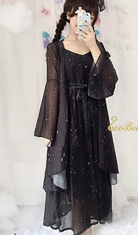 dress and coat Платье Лолиты, пальто, звездное небо, женский косплей-костюм, летний костюм для взрослых, черный/красный/белый шифон, предотвращаемая Одежда для девочек - Цвет: dress and coat