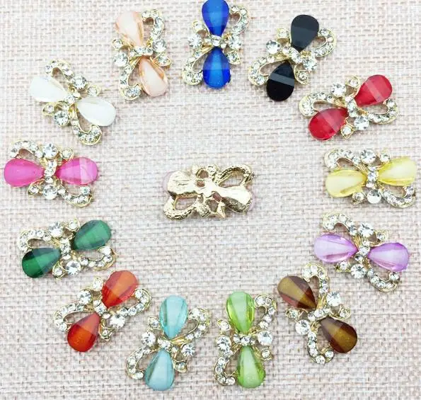 

100pcs metal rhinestone button wedding embellishment hair bow DIY Alloy jewelry accessories crystal Bowknot rhinestone buttons