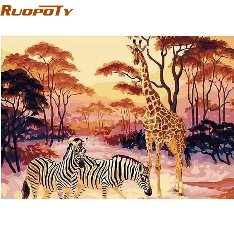 RUOPOTY diy рамка жираф зебра животные своими руками искусство Раскраска по номерам