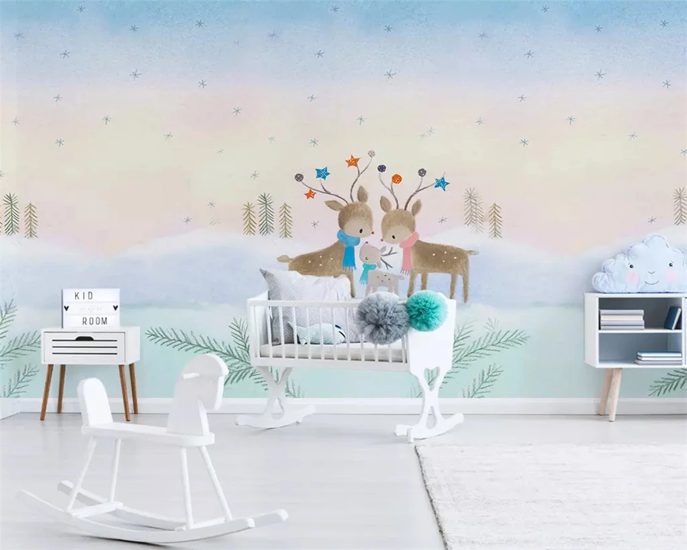 

beibehang Customized eco-friendly papel de parede wallpaper Nordic minimalist hand-painted animal elk children's room background