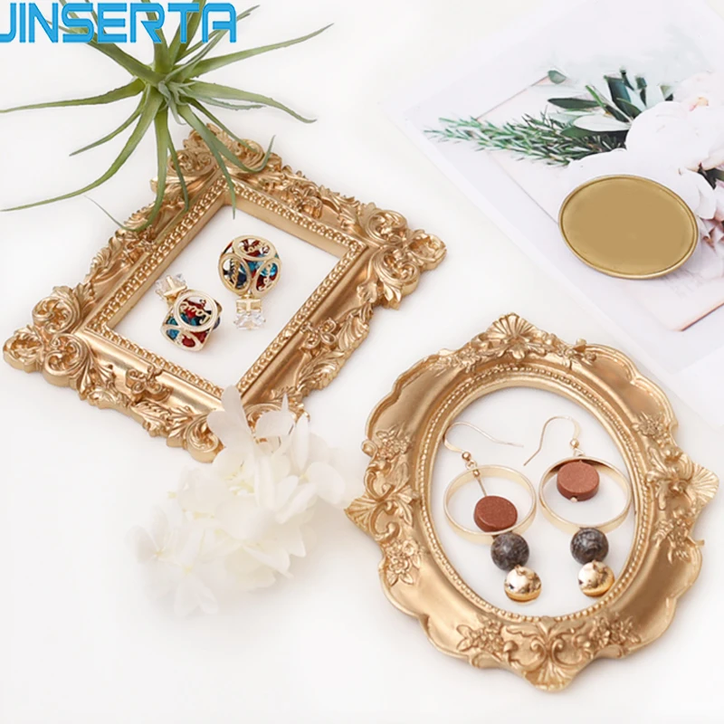 

JINSERTA Resin Storage Tray Jewelry Display Plate Retro Necklace Earrings Tray Photo Picture Frame for Wedding Home Decor Gifts