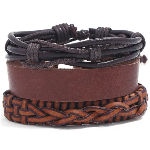 Мужские и женские кожаные плетеные браслеты с заклепками синими бусинами из
