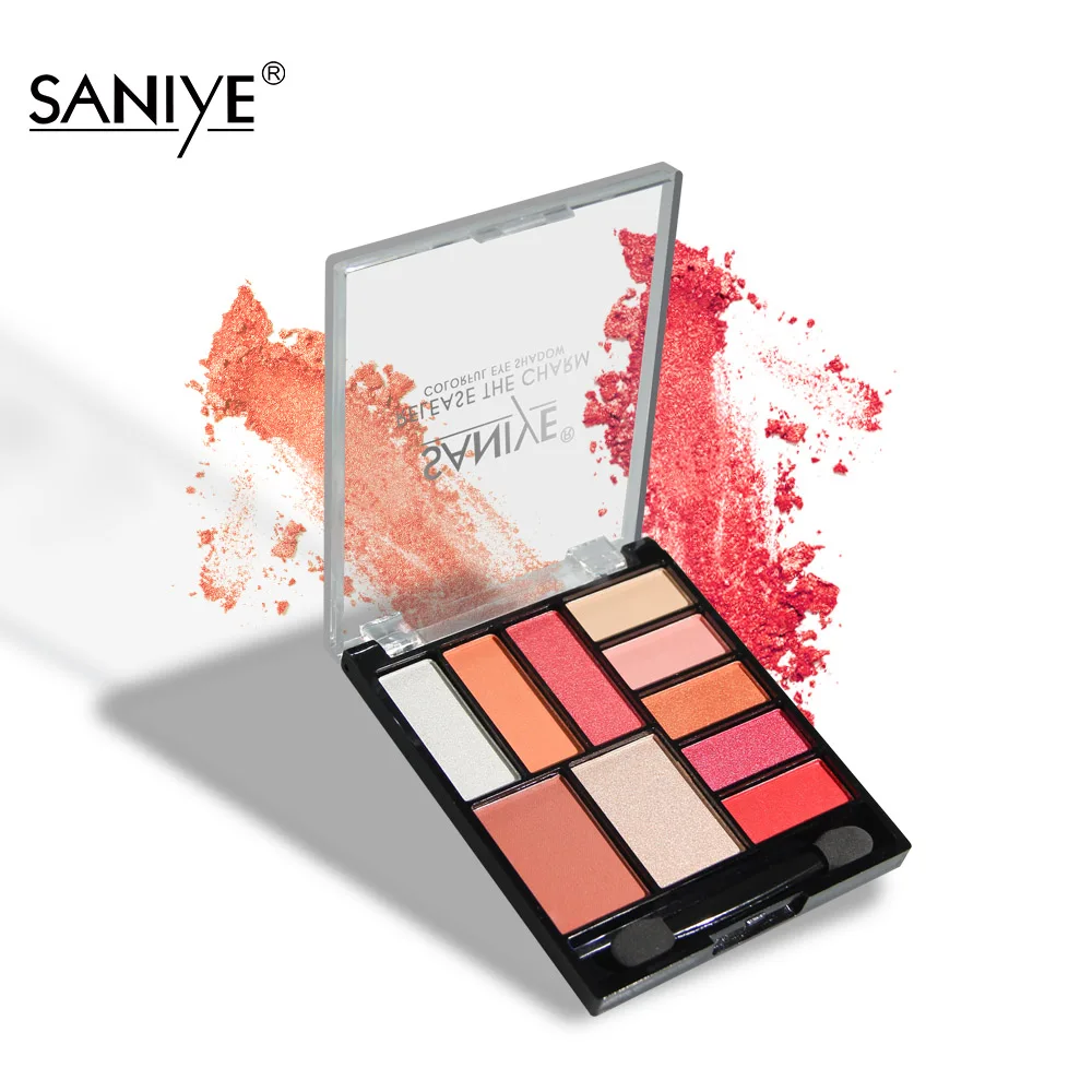 Saniye 10 цветовая палетка для макияжа нежных теней для век с шиммером, глиттером и красным оттенком E108.