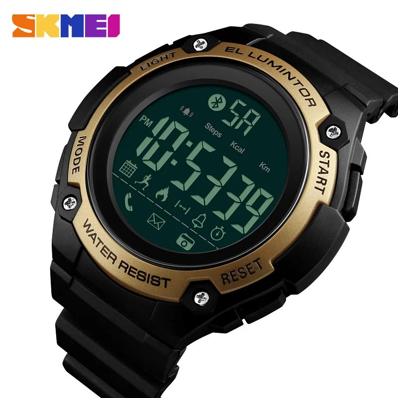 Gold Watch SKMEI 1347 Bluetooth Смарт цифровые часы мужские 50 м водонепроницаемые спортивные часы спящий монитор Подсветка трекер калорий мужские часы - Цвет: Gold Watch