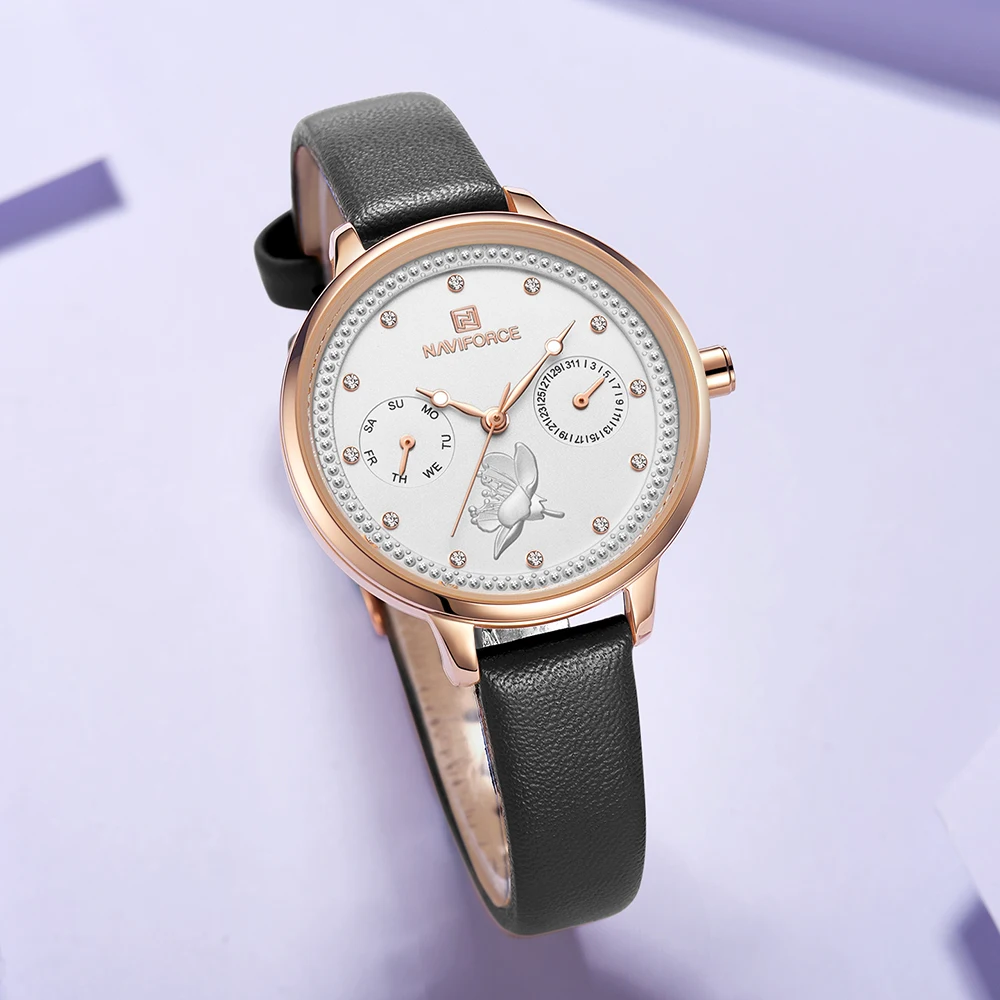 2019 NAVIFORCE Women Watch Fashion Quartz Lady Leather Watchband Date Week Casual Waterproof Wristwatch Gift for Girl | Наручные часы