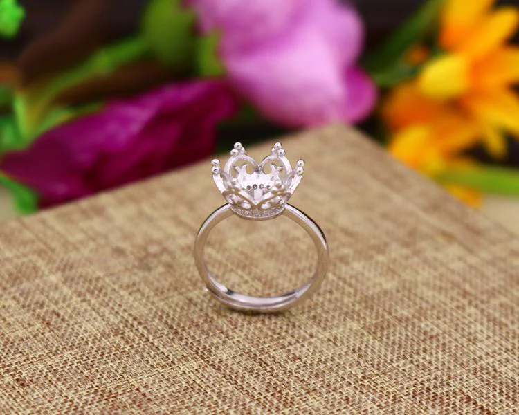 925 Sterling Silver Color Adjustable Crown Ring Blanks 9MM 10MM Cabochon Rings Settings Findings