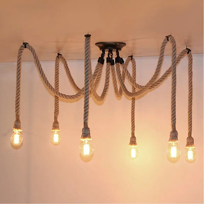

Lukloy Hemp Rope Spider Chandelier LED Kitchen Lights LED Lamp Hanging Lamp Ceiling Lamps Pendant Living Room Lighting Fixtures