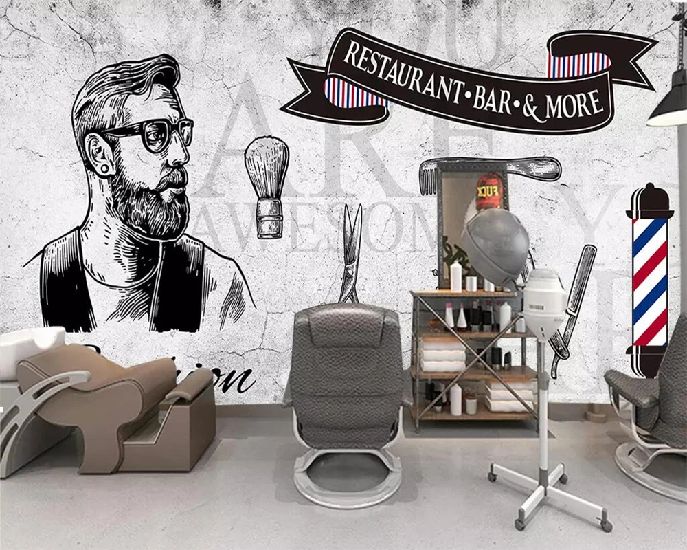 

Обои на заказ, 3D росписи, индивидуальная ретро стена из цемента, ностальгическая волна, мужской парикмахерский салон, фон, настенная живопис...