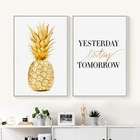 FGHGF Золотая ананасовая английская фраза, простая холщовая картина, художественный принт, постер, картина рисунок на стену, украшение для дома