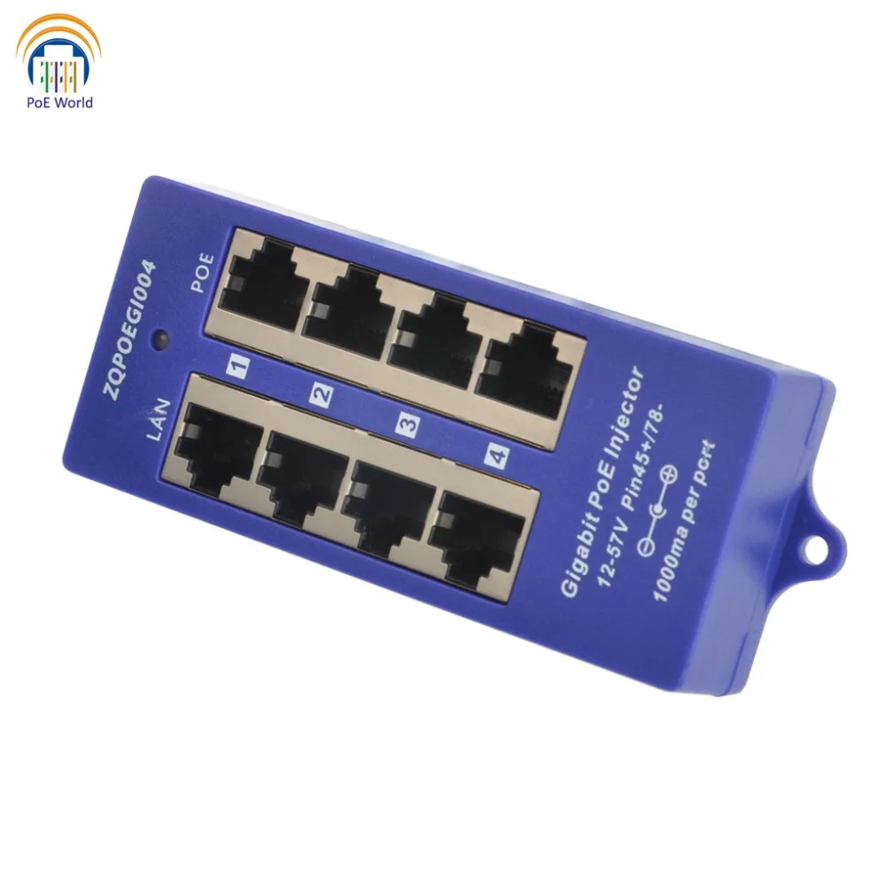 Гигабитный 4 портовый пассивный инжектор питания через Ethernet для камеры