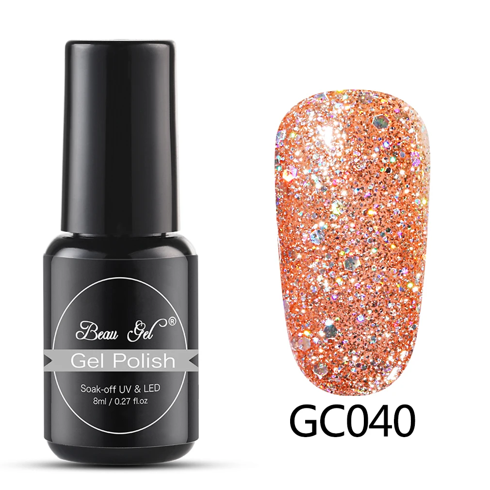 GC040 Beau гель 8 мл гель для ногтей бриллиантовый блеск с ультрафиолетовым свечением Гель-лак для ногтей светодиодный светильник гель лак Полупостоянный Гель-лак грунтовка для ногтей - Цвет: GC040