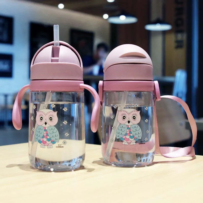 Hot 420ml Baby Learning Drinking Water Bottles Feeding Sippy Cup With Handles snd Strap Newborns Kids Cute Cartoon Leakproof Cup