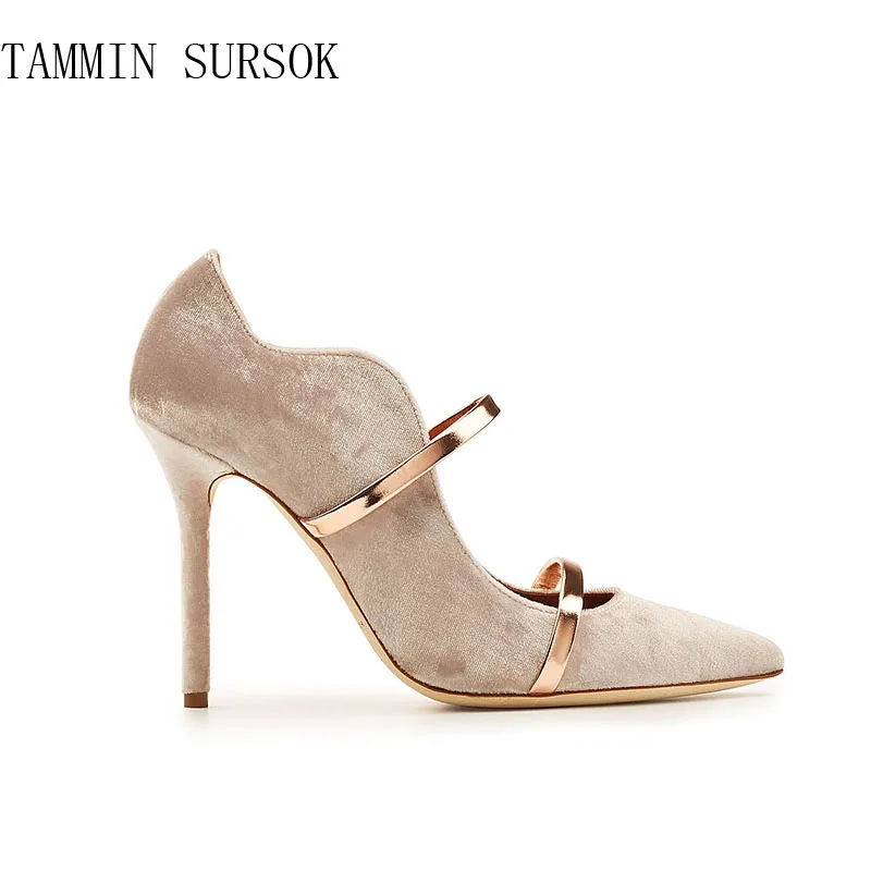 Женские бархатные туфли на тонком каблуке 10 см с острым носком|strap shoes|thin heelswomen pumps