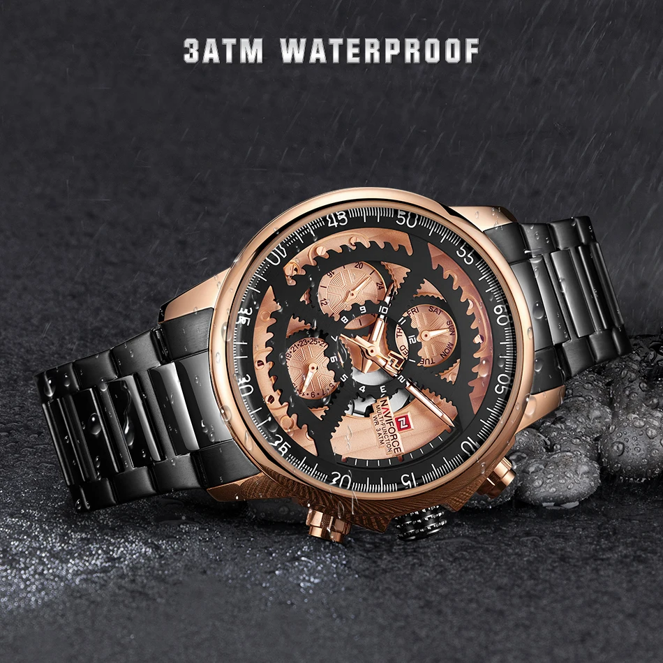 NAVIFORCE Mens Watches Top Brand Luxury Men's Casual Sport Quartz 24 Hour Date Watch Full Steel Military Wrist Male Clock | Наручные