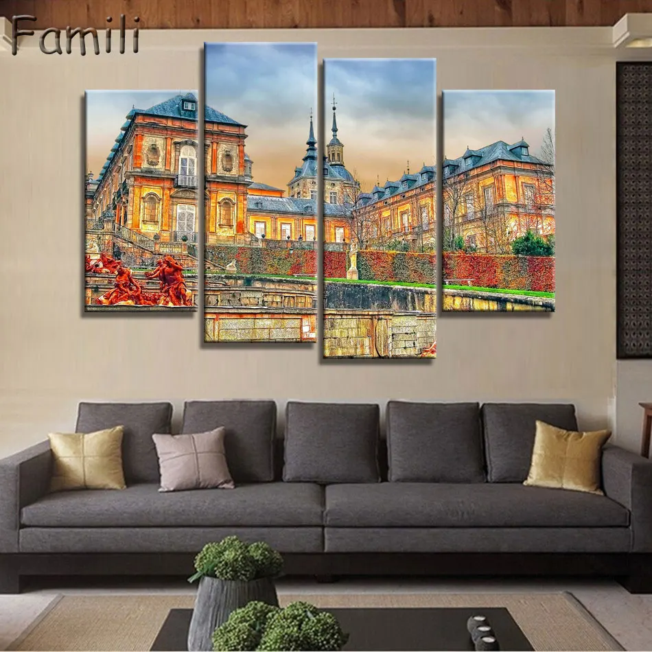 

Canvas Painting European Spain Architecture Oil Painting Modern Pictures Home Decoration Landscape Modular Wall Painting