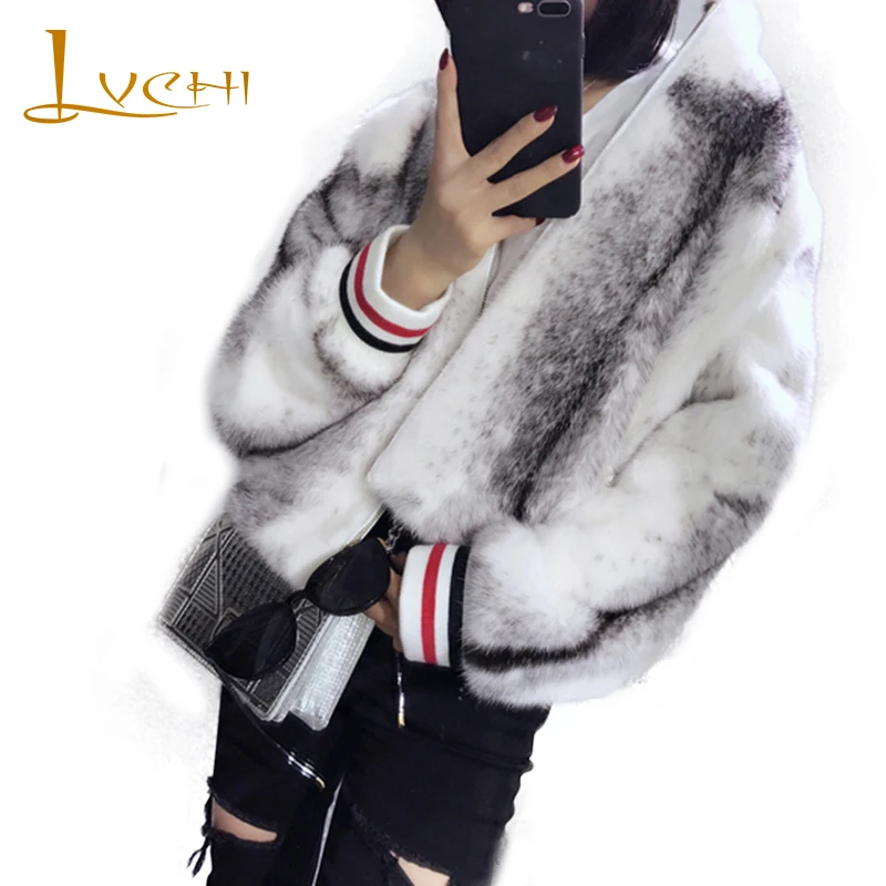 Женское меховое пальто из норки LVCHI Winter2017 с длинным рукавом круглым вырезом |