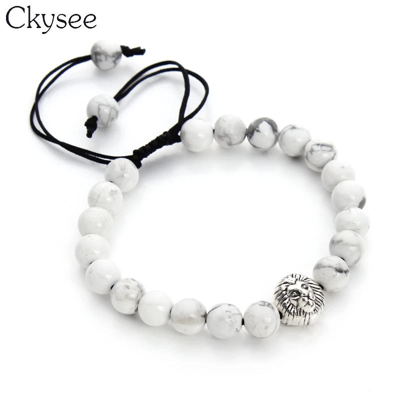 Ckysee браслет из натурального камня 8 мм с бусинами и белой головкой Howlite