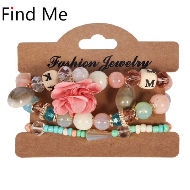 Find Me 2019 модный винтажный этнический эластичный браслет с бусинами и цветами в