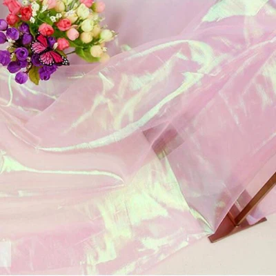 Light Pink 150 см* 100 см дизайнерская флуоресцентная ткань Яркая блестящая марлевая ткань для сцены, свадебного декора вуаль прозрачная голографическая ткань - Цвет: Light Pink