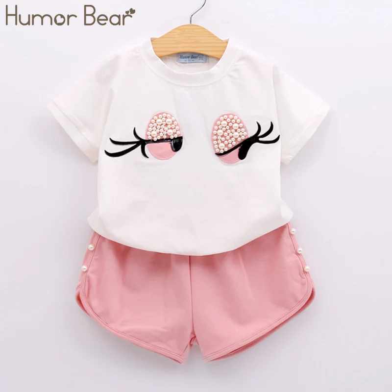 pink BTZ167-09 Humor Bear/ г. Летняя Модная брендовая новая одежда для девочек детская одежда хлопковая Футболка с животными+ штаны комплект одежды для малышей - Цвет: pink BTZ167-09