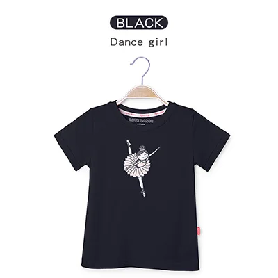 Black-dance ballet Мягкие футболки с принтом для балета и танцев для девочек; летние детские однотонные футболки для танцев; одежда с короткими рукавами для занятий танцами - Цвет: Black-dance ballet