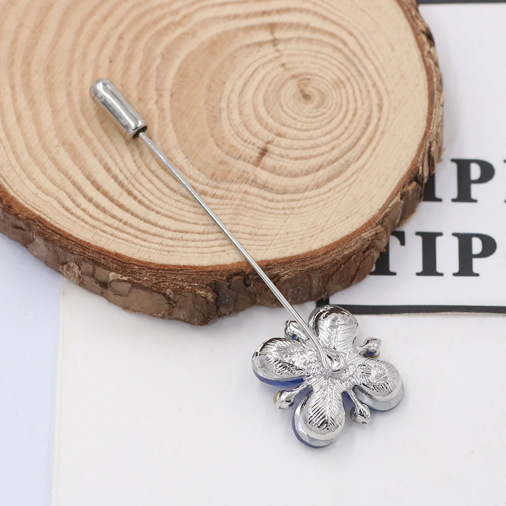 12 шт./лот синяя брошь в виде цветка с кристаллами для женщин металлическая из