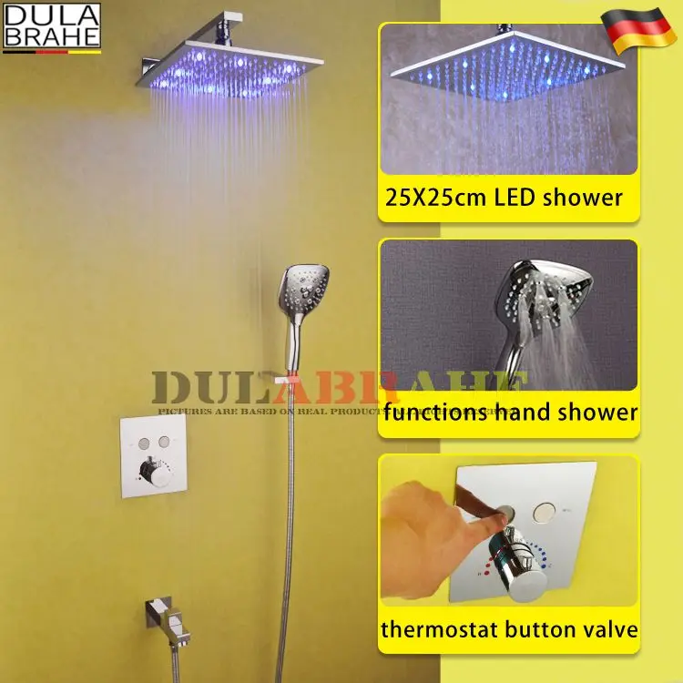 LED Rain Shower Set Thermostat Mixer Valve Button Panel Bathroom Bath Faucet System | Обустройство дома