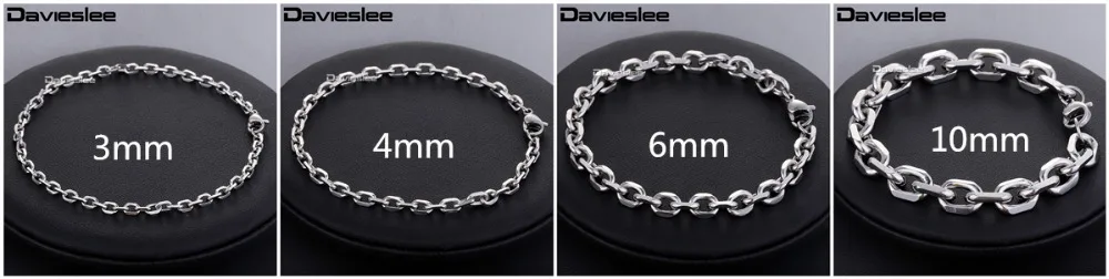 Davieslee мужской s браслет цепочка Серебряный тон браслеты из нержавеющей стали для мужчин Rolo кабельная связь ювелирных изделий 3/4/6/10 мм LKBM41