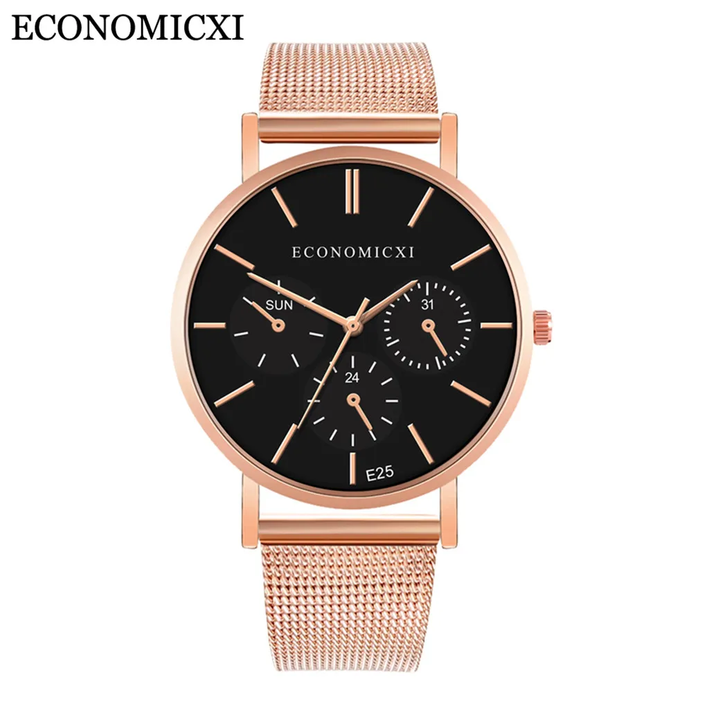 Мужские модные часы reloj hombre, простые часы из нержавеющей стали с тремя глазами, маленький циферблат, мужские кварцевые часы