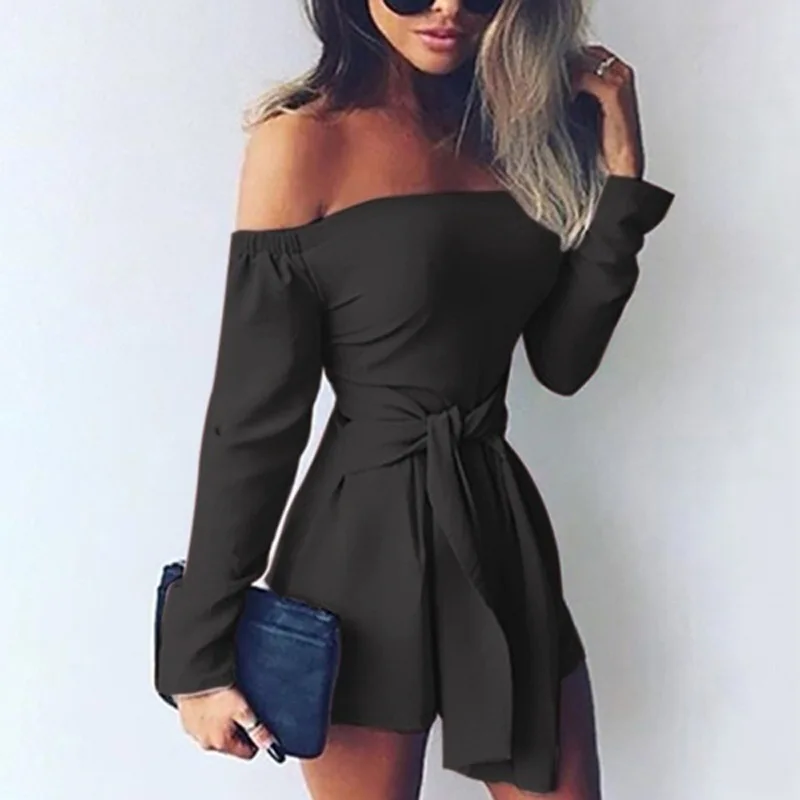 Women Plus Size Xxl Playsuits Casual Regular Solid Color Sashes Slash Neck Long Sleeve Summer Spring Wide Leg Sexy Jumpsuits 3