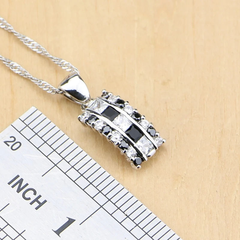 Милые Черные кубические циркониевые белые CZ бусы из стерлингового серебра