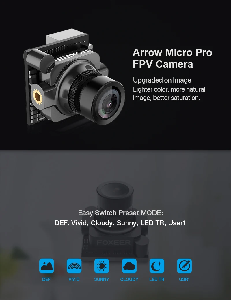 Foxeer Arrow Micro Pro 1/" CCD 1,8 мм M8 объектив 4:3 600TVL PAL/NTSC FPV камера с OSD черный/синий/красный для радиоуправляемой модели мультикоптера