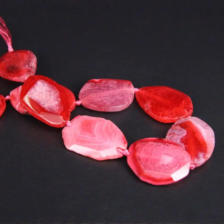 Approx9PCS/strand Pink Red Dragon Veins Agates Druzy Faceted Slab Nugget Beads,Natural Drusy Gems Stone Slice Pendants Jewelry